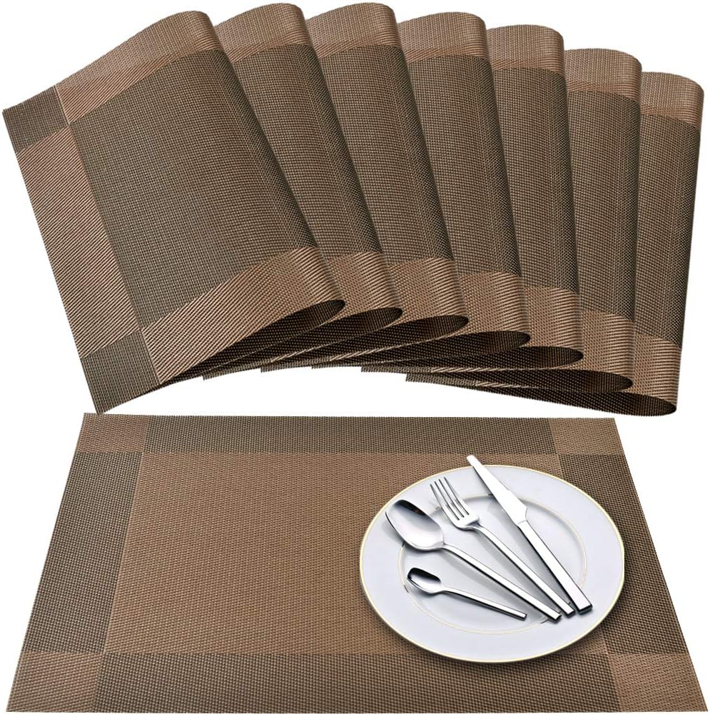 Premium Crossweave Vinyl Woven Table Mats, Insulation Washable Table Mats Set of 8 (Brown) - Image 5