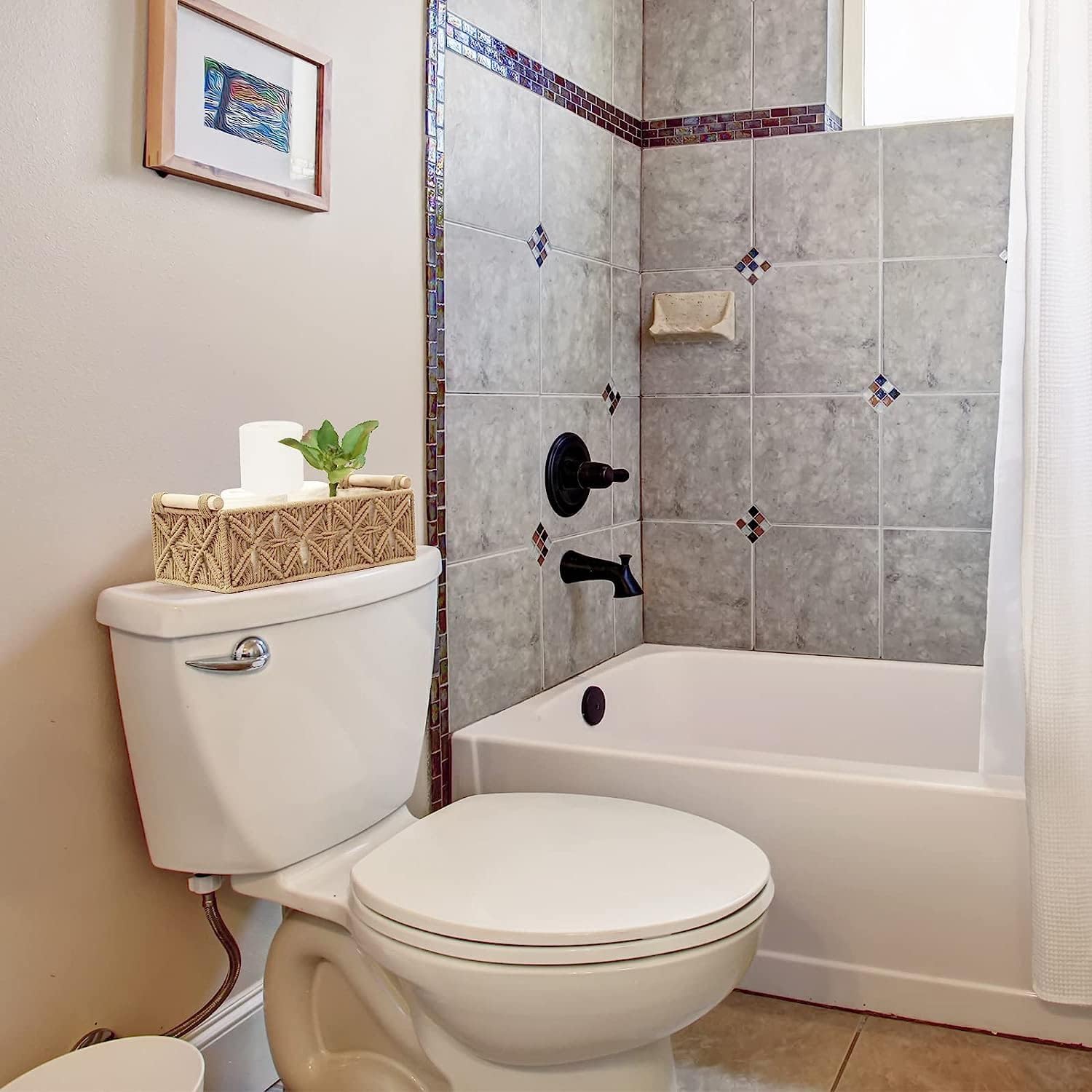 Set Of 2 Macrame Rectangular Storage Basket With Wooden Handles, Storage Baskets Tray Cotton Lined For Organizing (Beige) - Image 3