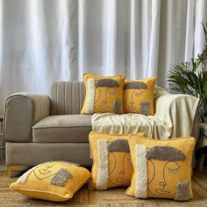 Cushion with Cotton Embroidered Cushion Cover Pack of 5 for Sofa, Couch, Living Room and Bedroom 40cm x 40 cm | Traditional Hand Embroidered Throw Pillow Cover 16 x 16 inch
