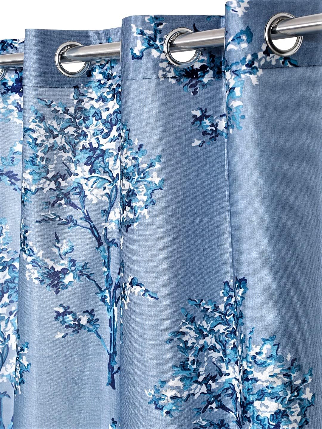 Polyester Blossoms Eyelet Door Curtains (7 Feet, Blue, Pack of 2 Piece, Eyelet, String, Washable) - Image 2