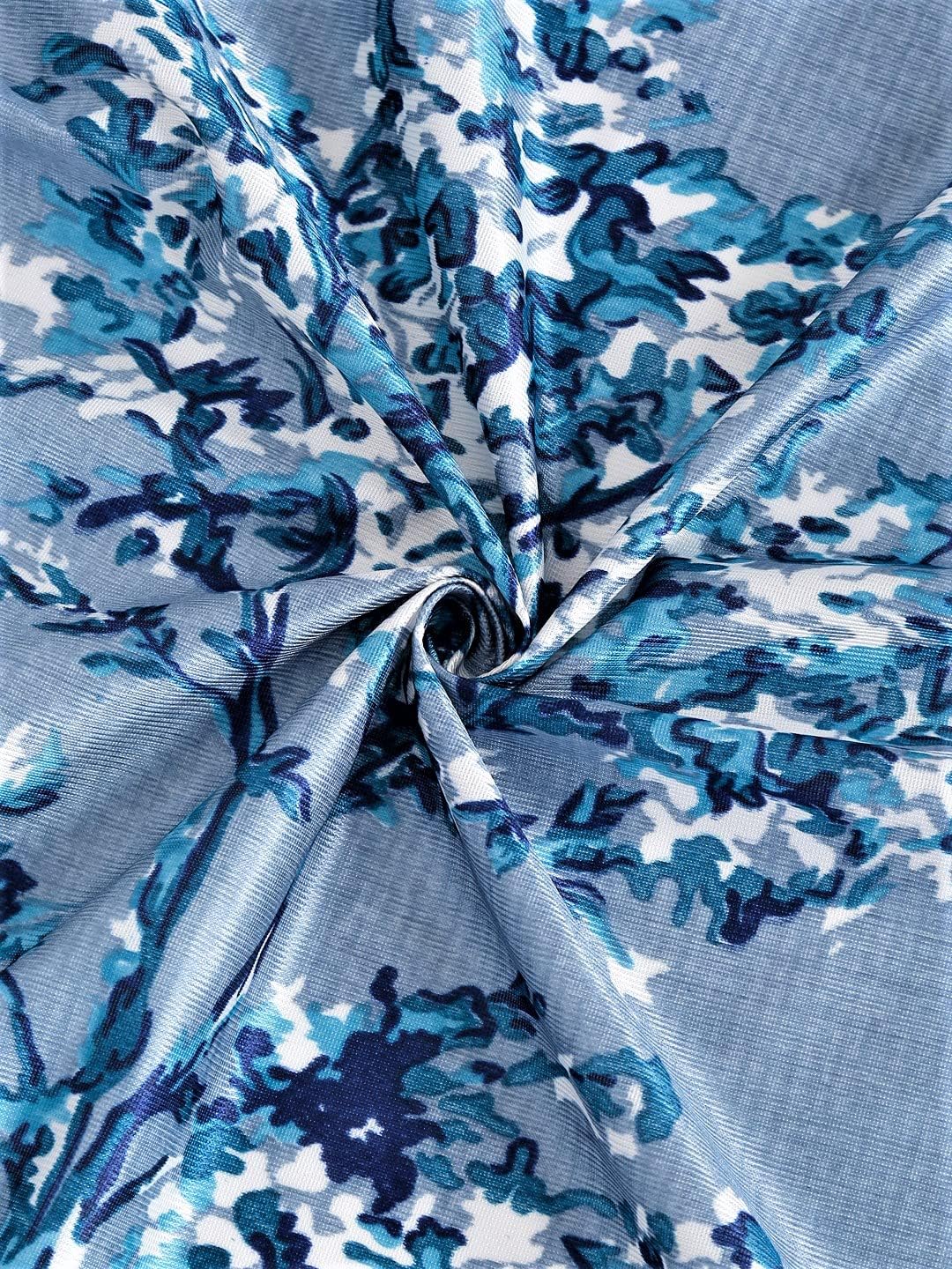 Polyester Blossoms Eyelet Door Curtains (7 Feet, Blue, Pack of 2 Piece, Eyelet, String, Washable) - Image 4