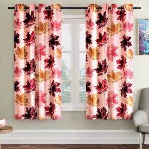 3D Maple Eyelet Polyester Window Curtains 2 pieces - 5 Feet, Maroon