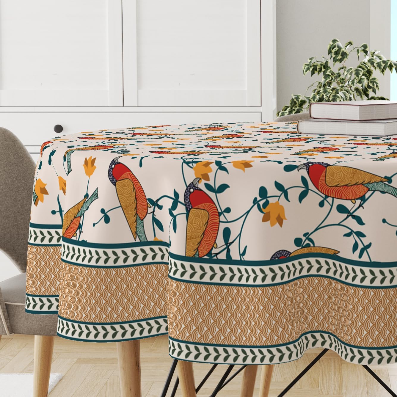 Premium Cotton 60 Inch Circular Table Cloth - Pack Of 1, Multicolor - Image 2