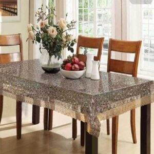 6 Seater PVC Dining Table Cover for Home Decor Gold Color