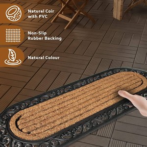Natural Coir Oval Handcrafted, Waterproof, Large, and Thick, Plain Design Door mat with Anti-Slip Rubber Back (120x45cm, Black and Beige)