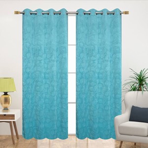 Velvet Textured Curtain Drapes for Door 8Ft Set of 2, Room Darkening Panels for Bedroom Kitchen Hall, Eyelet Curtains for Home and Office Decor, 4 x 8 Feet, Aqua