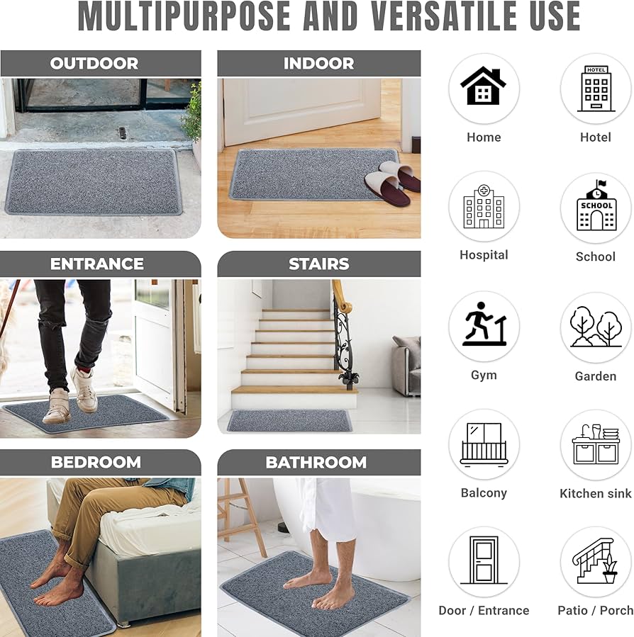 Premium Non Slip PVC Door Mats for Home Entrance, Mat for Living Room, Kitchen Floor, Sink, Outdoor, Indoor, Bedroom, Bathroom, 15 mm Thick Doormat/Runner/Rug 41x69 cm Rectangle Grey - Image 2