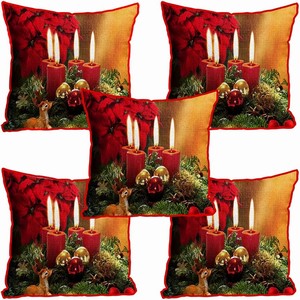 Merry Christmas Cushion Cover in Jute Fabric (Multicolour, 16X16 Inches) Set of 5