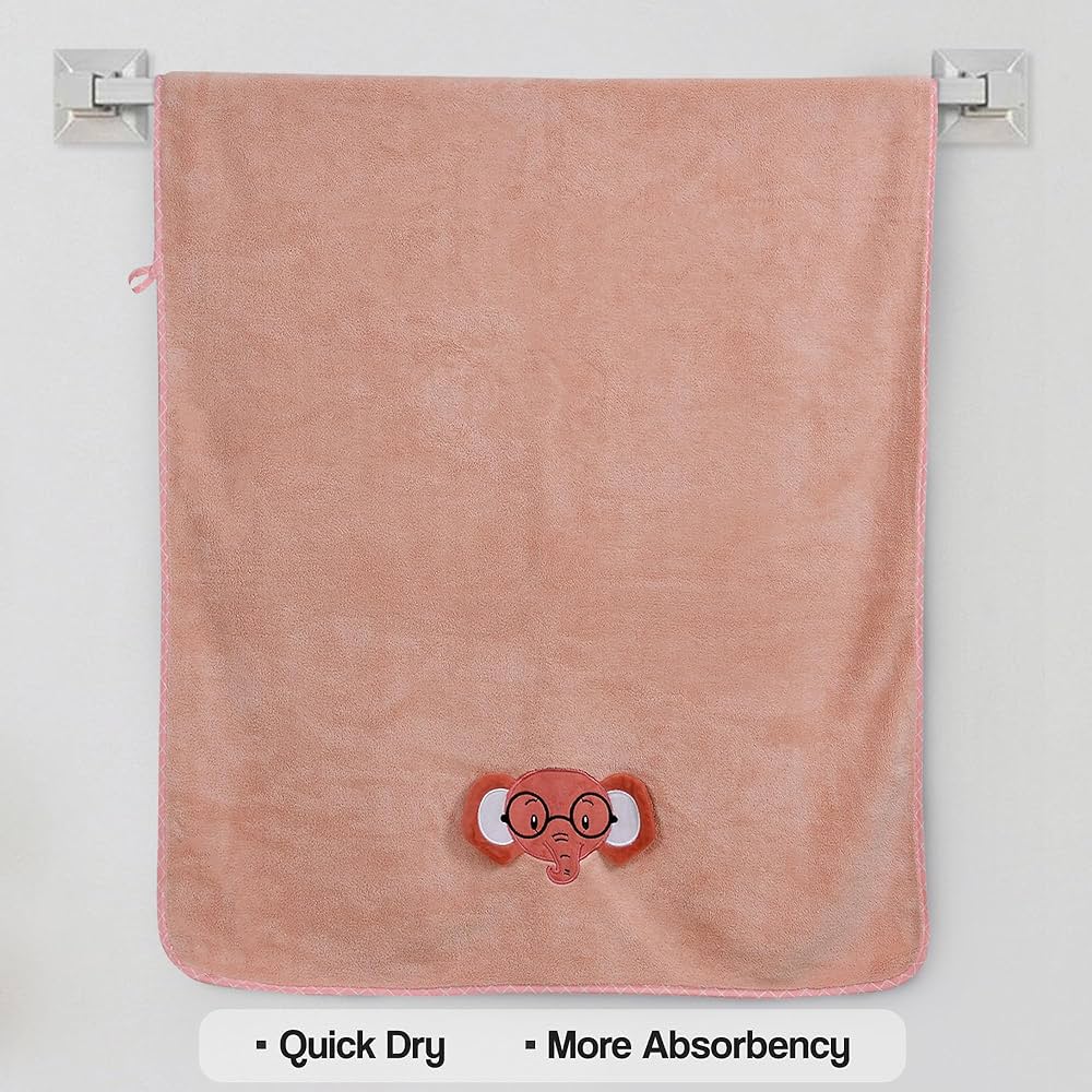 Premium Microfiber Kids Bath Towels Quick Drying Towels for Unisex Kids Cartoon Print Baby Towel for Boys and Girls (70 x 140 Cms, Pack of 1) - Peach - Image 3