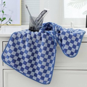 Microfiber Towels for Bath-Checkered Bath Towel for Men and Women-Soft Coral Fleece Towel with Hook Quick Dry Super Absorbent-70 x 140 cm (Grey/Dark Blue, 2 Bath Towels Combo)