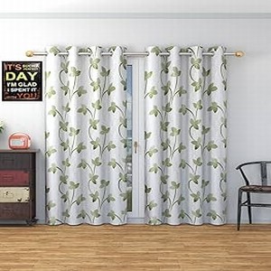 Premium Polyester Pearl Floral Printed Curtains for Long Door 9 Feet, Set of 2, Green