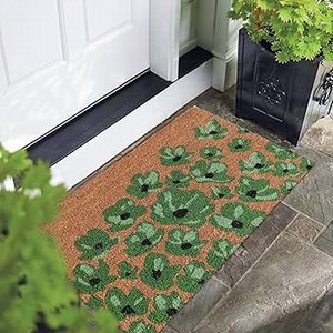 Flower Printed Designer Doormat Brown & Green Weatherproof, Thick Entryway Rug Coco Coir With Anti Slip, Pvc Backing For Indoors, Outdoors, Patio, Kitchen (75Cm X 45Cm), Large Rectangle