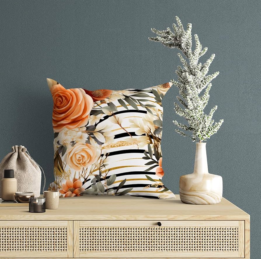 Printed Cushion Cover Home Decorative Pillow Cushion Covers for Sofa Soft Solid Square Throw Pillow Cushion Covers Satin Cushion Covers Set of 5 Size 16 x 16 Inch Floral - Image 7