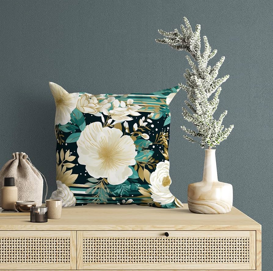 Printed Cushion Cover Home Decorative Pillow Cushion Covers for Sofa Soft Solid Square Throw Pillow Cushion Covers Satin Cushion Covers Set of 5 Size 16 x 16 Inch Floral - Image 3