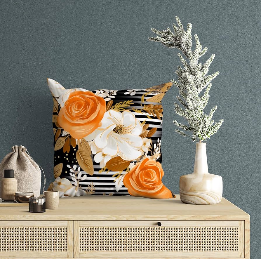 Printed Cushion Cover Home Decorative Pillow Cushion Covers for Sofa Soft Solid Square Throw Pillow Cushion Covers Satin Cushion Covers Set of 5 Size 16 x 16 Inch Floral - Image 5