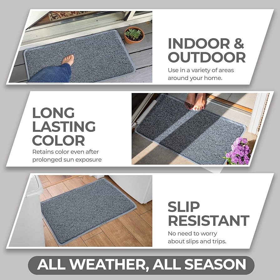 Premium Non Slip PVC Door Mats for Home Entrance, Mat for Living Room, Kitchen Floor, Sink, Outdoor, Indoor, Bedroom, Bathroom, 15 mm Thick Doormat/Runner/Rug 41x69 cm Rectangle Grey - Image 3