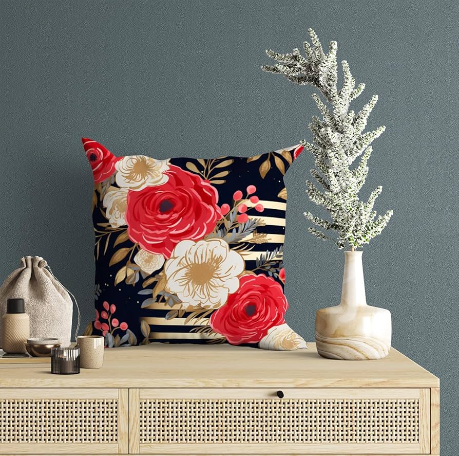 Printed Cushion Cover Home Decorative Pillow Cushion Covers for Sofa Soft Solid Square Throw Pillow Cushion Covers Satin Cushion Covers Set of 5 Size 16 x 16 Inch Floral - Image 6