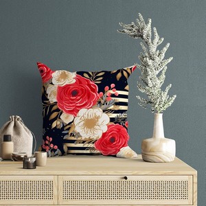 Printed Cushion Cover Home Decorative Pillow Cushion Covers for Sofa Soft Solid Square Throw Pillow Cushion Covers Satin Cushion Covers Set of 5 Size 16 x 16 Inch Floral