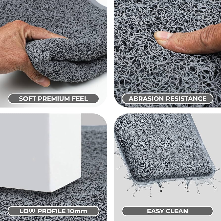 Premium Non Slip PVC Door Mats for Home Entrance, Mat for Living Room, Kitchen Floor, Sink, Outdoor, Indoor, Bedroom, Bathroom, 15 mm Thick Doormat/Runner/Rug 41x69 cm Rectangle Grey - Image 4