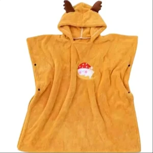 Reindeer Ears Hooded Poncho | Soft, Skin-Friendly, Breathable Coral Fleece Fabric with Snap Closure | 2–7 Years Kids Cartoon Bath Towel with Hood - Yellow