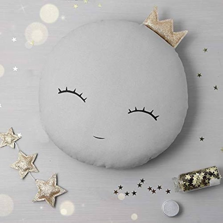 Velvet Baby Cushion – Moon & Star Shape | Grey | Soft Crib Cushion & Cuddle Toy (30x30 cm, Pack of 1)