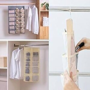 30-Pocket Double-Sided Clear Hanging Closet Organizer | Underwear, Bra & Socks Storage | Wall-Mount Clothing Organizer | Ivory
