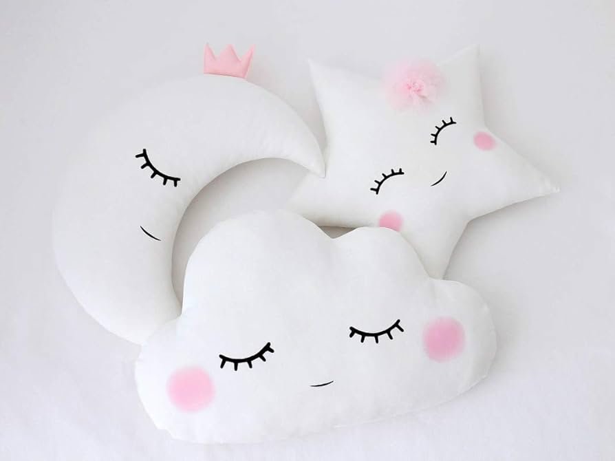 Velvet Baby Cushion Combo of 3 – Moon, Star & Cloud Shapes | Pink Blush, Soft Crib Toys for Kids - Image 4