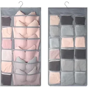 30-Pocket Double-Sided Hanging Closet Organizer | Underwear, Bra & Socks Storage | Wall-Mount Clothing Organizer | Grey Premium Oxford Fabric