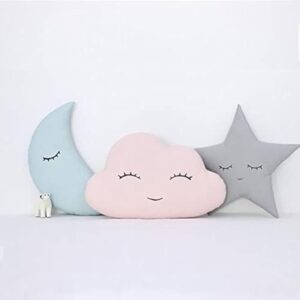 Velvet Cushion Set of 3 (16x16 Inch) – Cloud, Moon & Star Shapes | Pink Blue Grey, Polyester Filled Bed Pillows