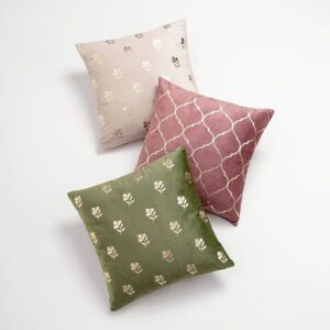 Velvet Cushion Cover Set of 3 (16x16 Inches) – Festive Flair Print | Elegant Home Décor