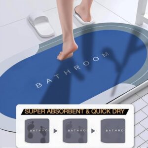 Premium Silicon Cushioned Floor Mat (60x40 cm) - Super Absorbent, Quick-Dry & Non-Slip for Bathroom and Kitchen (Sky Blue)