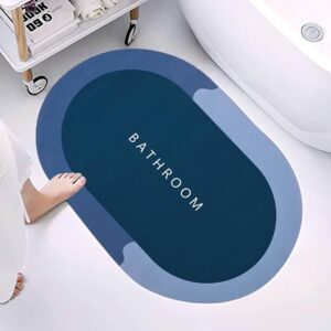 Premium Silicon Cushioned Floor Mat (60x40 cm) - Super Absorbent, Quick-Dry & Non-Slip for Bathroom and Kitchen (Blue)