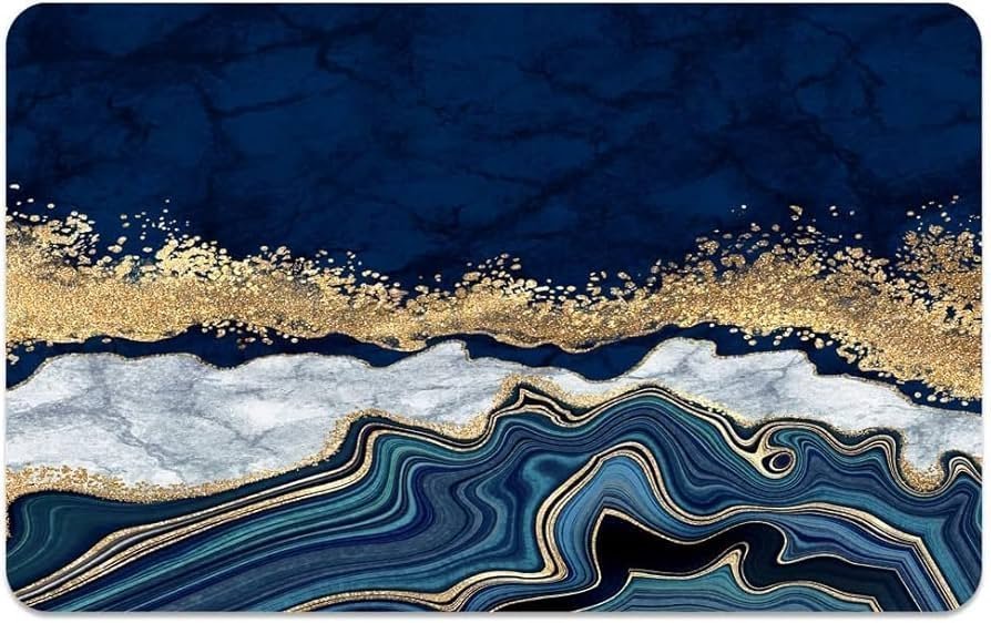 3D Non-Slip Textured Bathroom Mat (60x40 cm) - Water Absorbent Thin Square Shower Rug for Home & Kitchen (Blue Marble) - Image 7