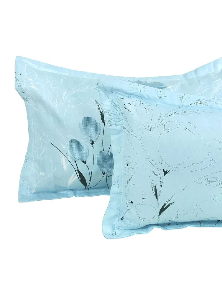 240 TC Cotton Bedsheet for King Size Bed – Sky Blue Floral Print | 1 Bedsheet with 2 King Pillow Covers (270 x 270 cm) | Soft & Durable - Image 7