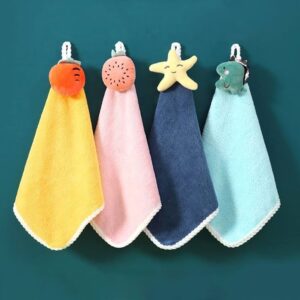 Wash Basin Hanging Hand Kitchen Towel Napkin with Ties _ Soft Hanging Hand Towel for Bathroom & Kitchen- Set of (4)