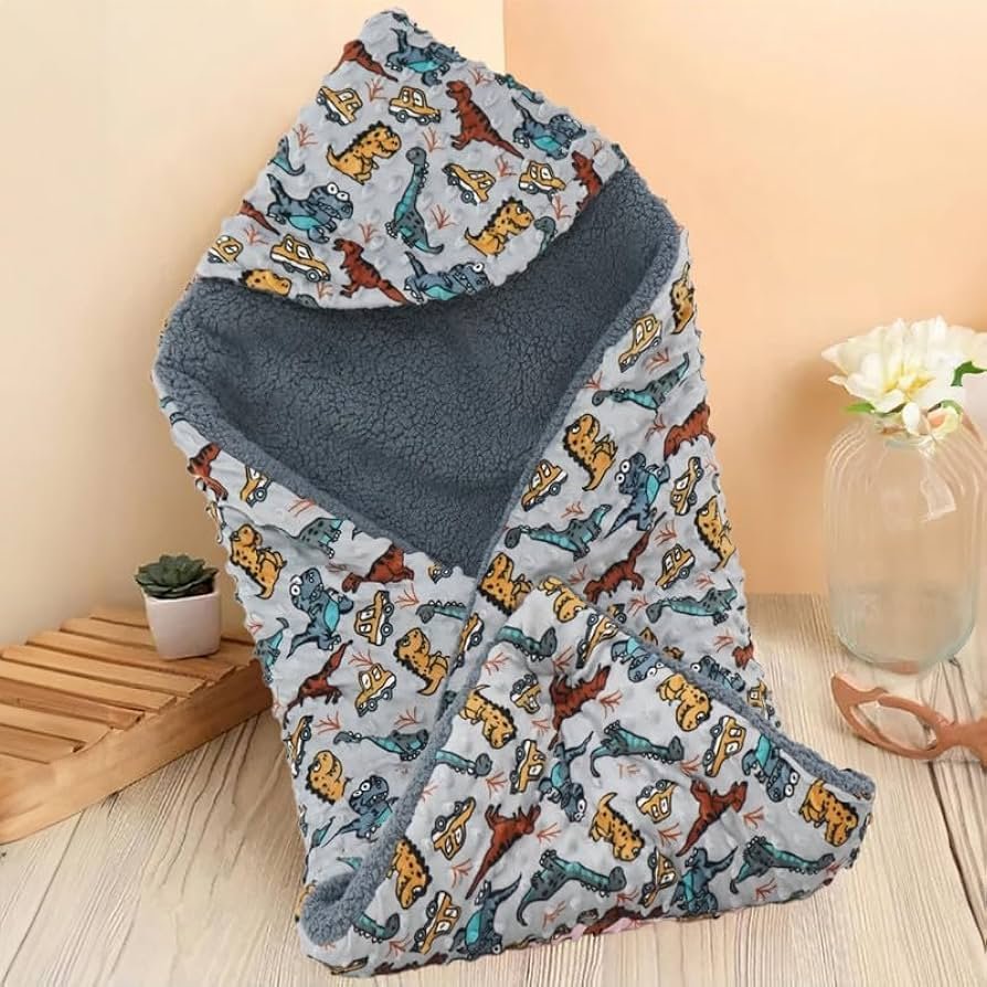 Hooded Baby Blanket Swaddler Wrapper Flannel Soft and Comfortable for New Born Baby Girls and Boys-Wrap Grey
