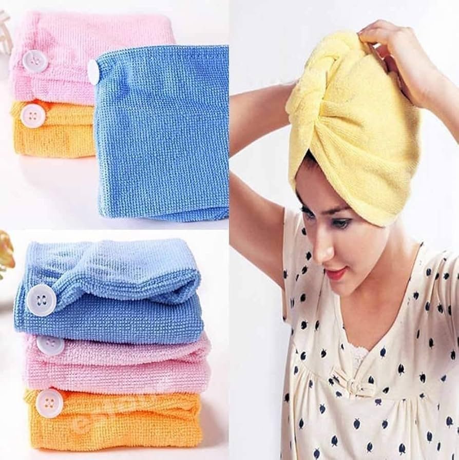 Hair Towel Wrap Absorbent Towel Hair-Drying Bathrobe Magic Hair Wrap Towel Super Quick-Drying Microfiber 500 GSM Bath Towel Hair Dry Cap Salon Towel-Multicolor (Pack of 02) - Image 6