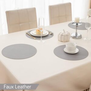 Premium Faux Leather Dining Table Round Mats, Heat Resistant Leak and Waterproof Non Slip Dinner Mats, 6 Pcs, Moon Grey (AR-5192-LGRY_6)