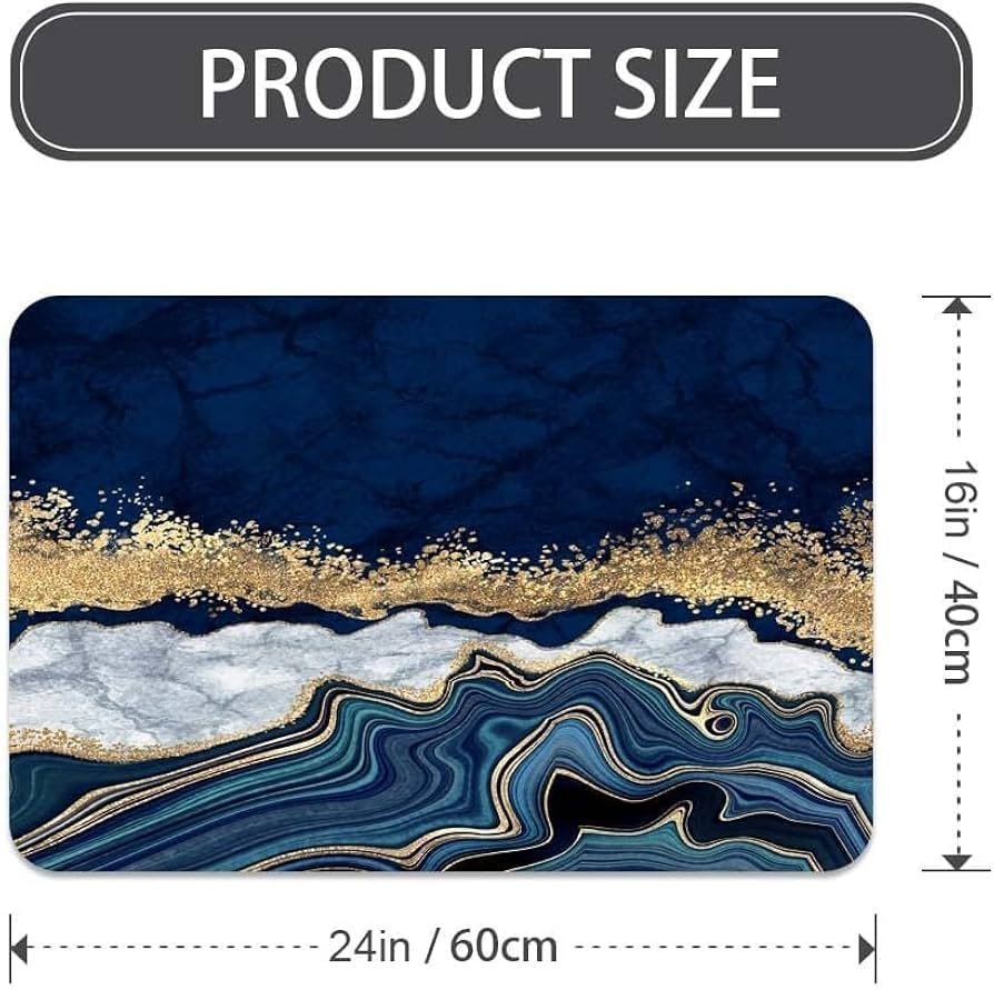3D Non-Slip Textured Bathroom Mat (60x40 cm) - Water Absorbent Thin Square Shower Rug for Home & Kitchen (Blue Marble) - Image 8