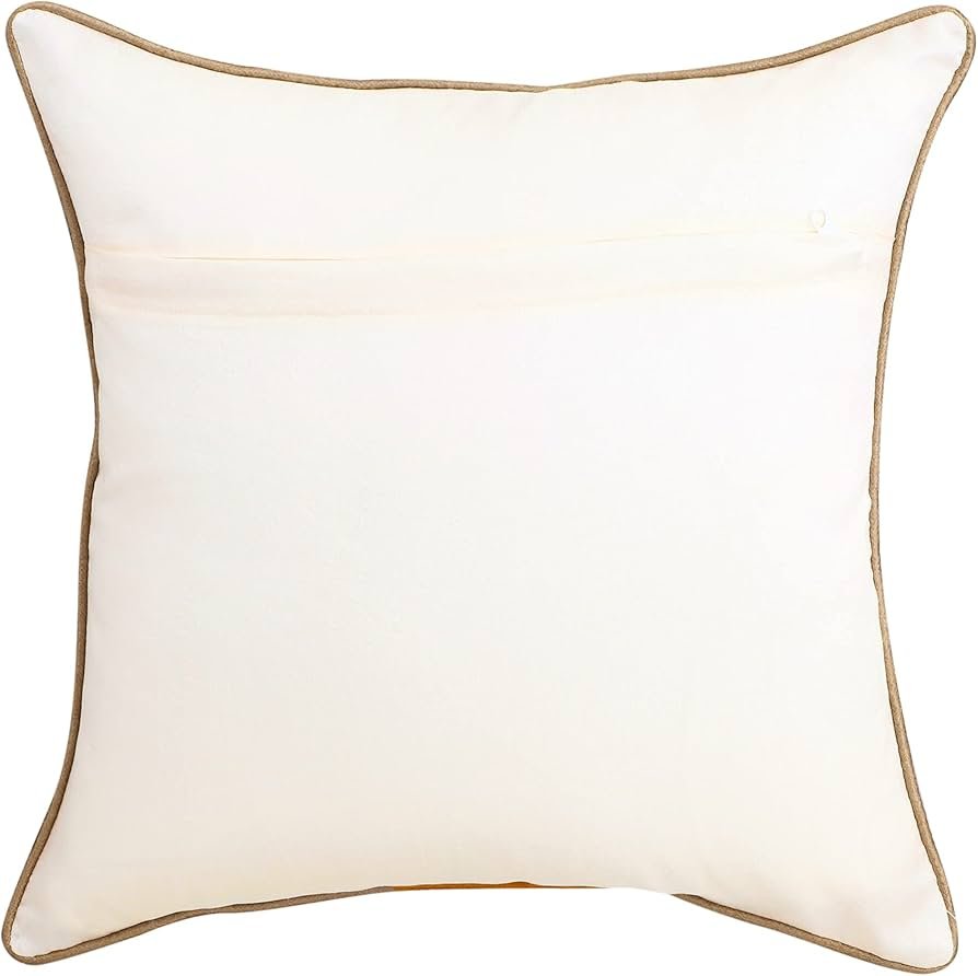 Silk Striped & Rajasthani Warli Golden Hand Printed Square Pillow Cushion Covers 16x16 inches Set of 5 & Round Pillow Bolster Covers Set of 2 16x32 inches (Pack of 7,Beige) - Image 4