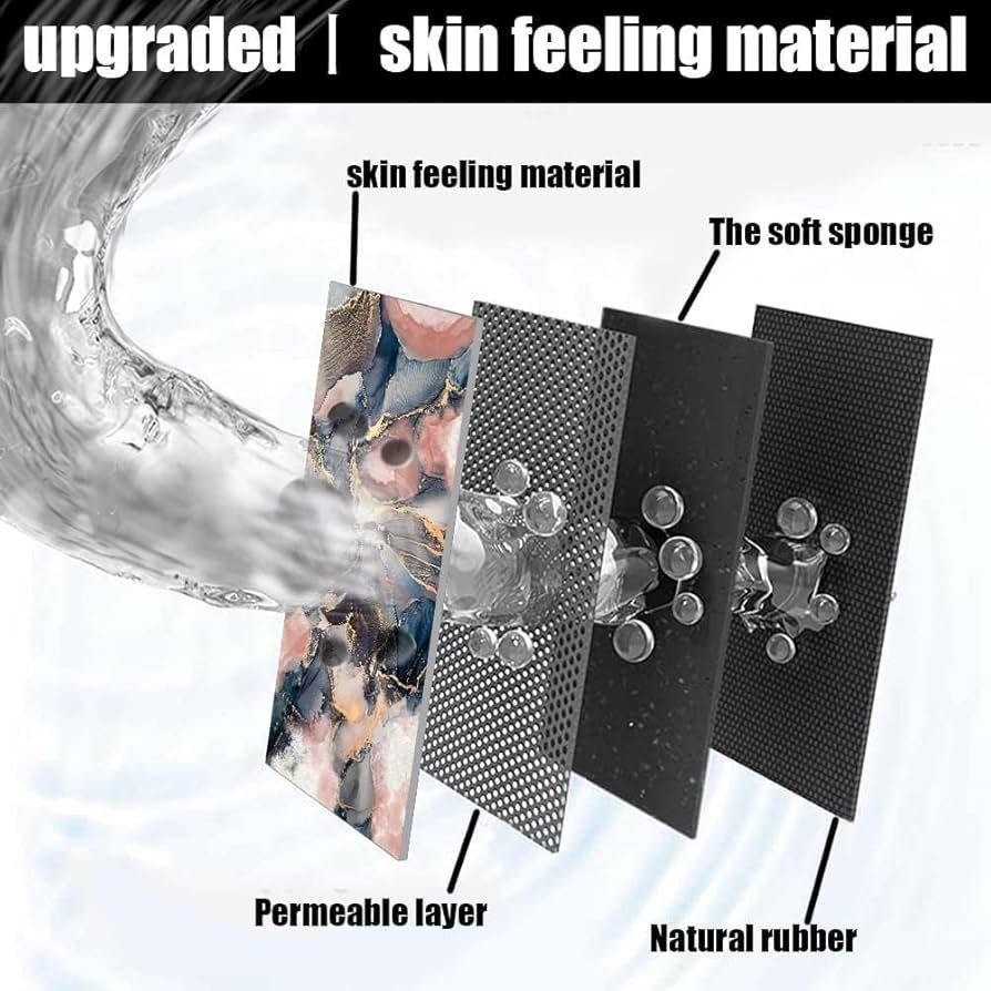 Non-Slip Textured Bathroom Mat (60x40 cm) - Water Absorbent Rug for Home & Kitchen (Pink Blue Marble) - Image 2