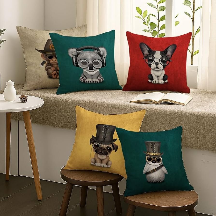 Jute Cushion Cover Set of 5 (16x16 Inches) – Quirky Anim Animal Print | Durable & Stylish Home Décor - Image 4
