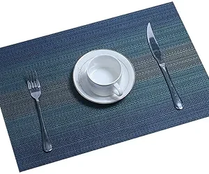 6-Piece Woven PVC Vinyl Dining Table Placemats | Stain-Resistant, Easy-to-Clean & Heat-Resistant Table Mats | Berry Blue | 18x12 Inches