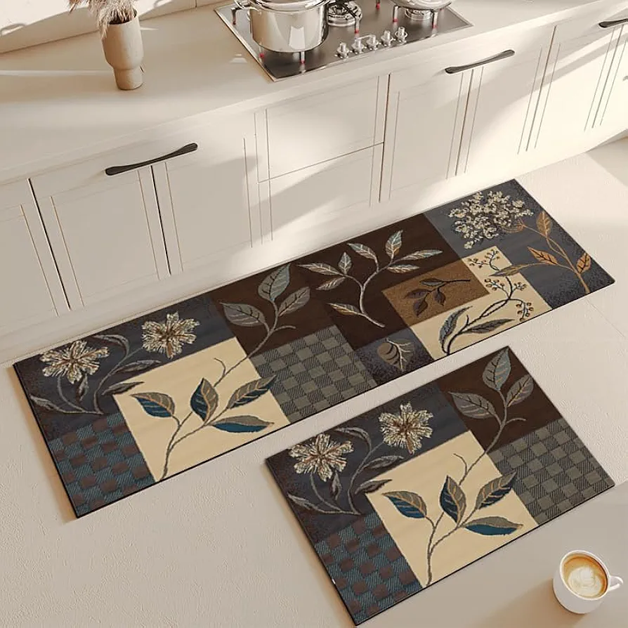 Set of 2 Anti-Fatigue Memory Foam Kitchen & Floor Mats | Waterproof Cushioned Rugs for Cooking, Sink, Office & Balcony (120x40 cm & 60x40 cm)