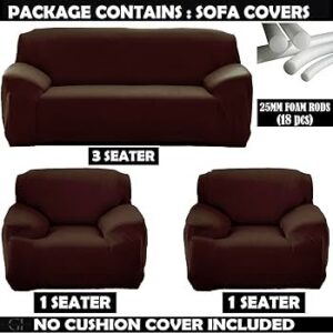 Sofa Cover 5 Seater (3+2) Fully Covered Universal Non-Slip Sticky Elastic Stretchable Couch Sofa Set Slipcover Protector for (3+1+1 Seater), Brown Plain