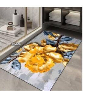 Oval Non-Slip Rubber Bath Mat Set (Pack of 2) - Super Absorbent, Quick-Dry & Washable Thin Rug for Bathroom (Golden Rose)