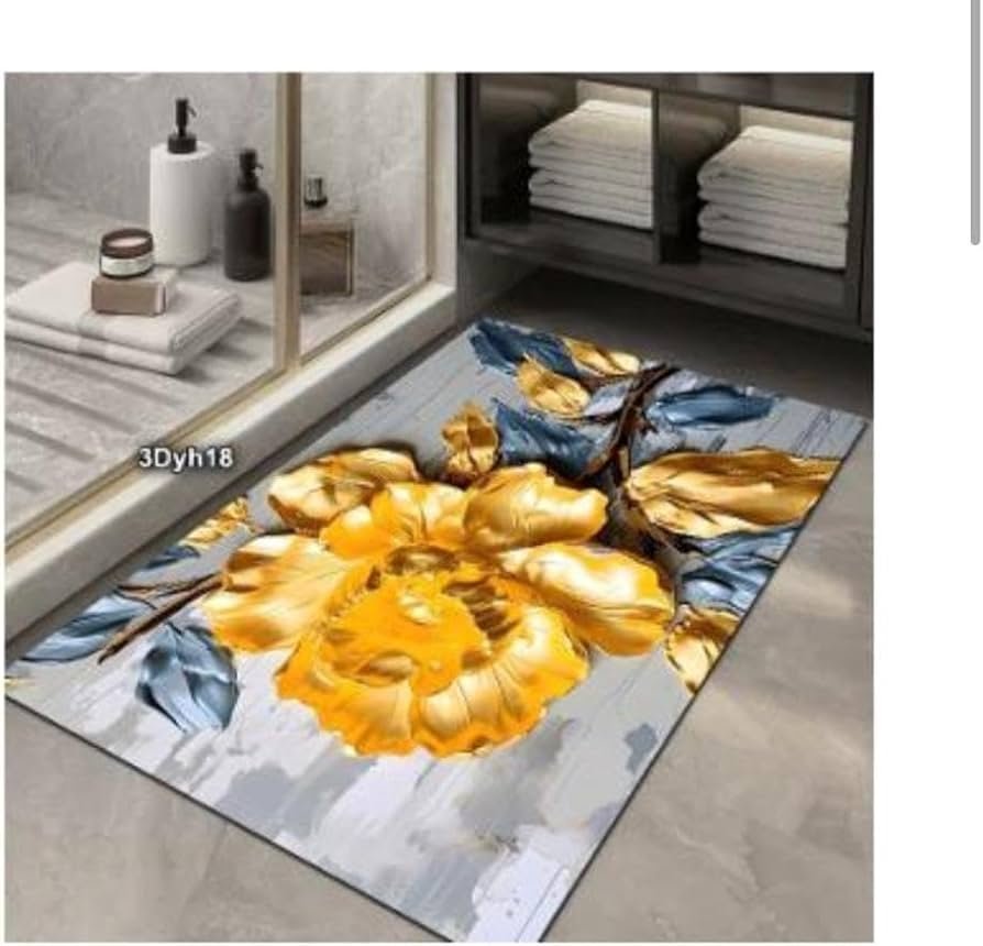 Oval Non-Slip Rubber Bath Mat Set (Pack of 2) - Super Absorbent, Quick-Dry & Washable Thin Rug for Bathroom (Golden Rose)