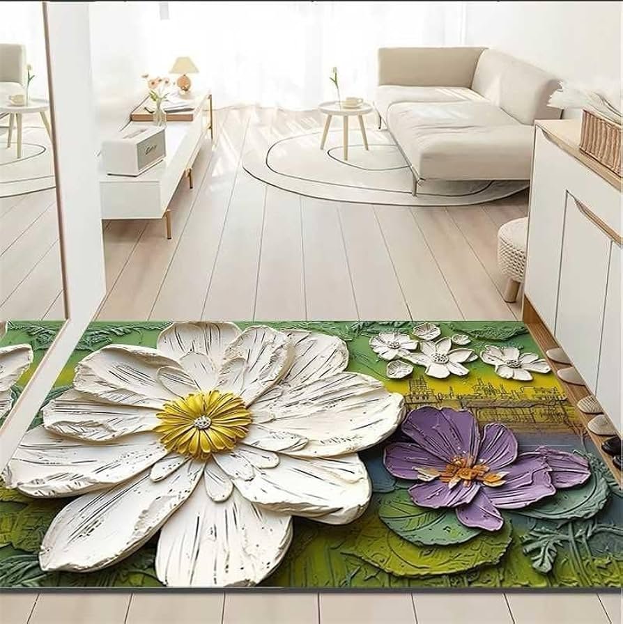 Oval Non-Slip Rubber Bath Mat Set (Pack of 2) - Super Absorbent, Quick-Dry & Washable Thin Rug for Bathroom (Green Rose) - Image 3