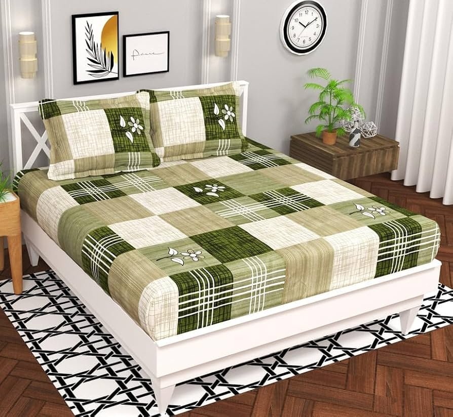 Microfiber 144 TC Aspire 2.O Collections Soft Breathable Wrinklefree Floral Printed Double Bedsheets with 2 Pillow Covers, Color Light Green and White - Image 2