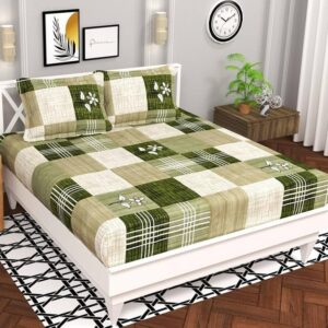 Microfiber 144 TC Aspire 2.O Collections Soft Breathable Wrinklefree Floral Printed Double Bedsheets with 2 Pillow Covers, Color Light Green and White